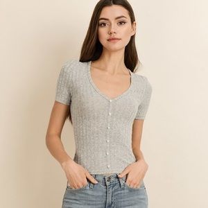 ‘Try Me’ Ribbed V-Neck Knit Tee